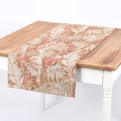 Dekostoff Halbpanama Leinenlook Pampasgras Eukalyptus natur rot 1,40m Breite