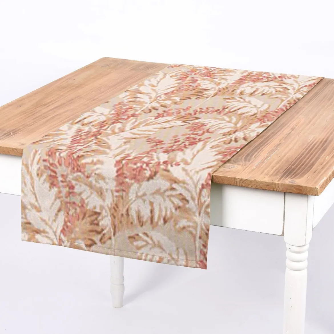 Dekostoff Halbpanama Leinenlook Pampasgras Eukalyptus natur rot 1,40m Breite