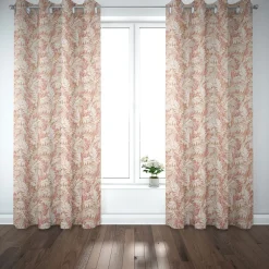 Dekostoff Halbpanama Leinenlook Pampasgras Eukalyptus natur rot 1,40m Breite