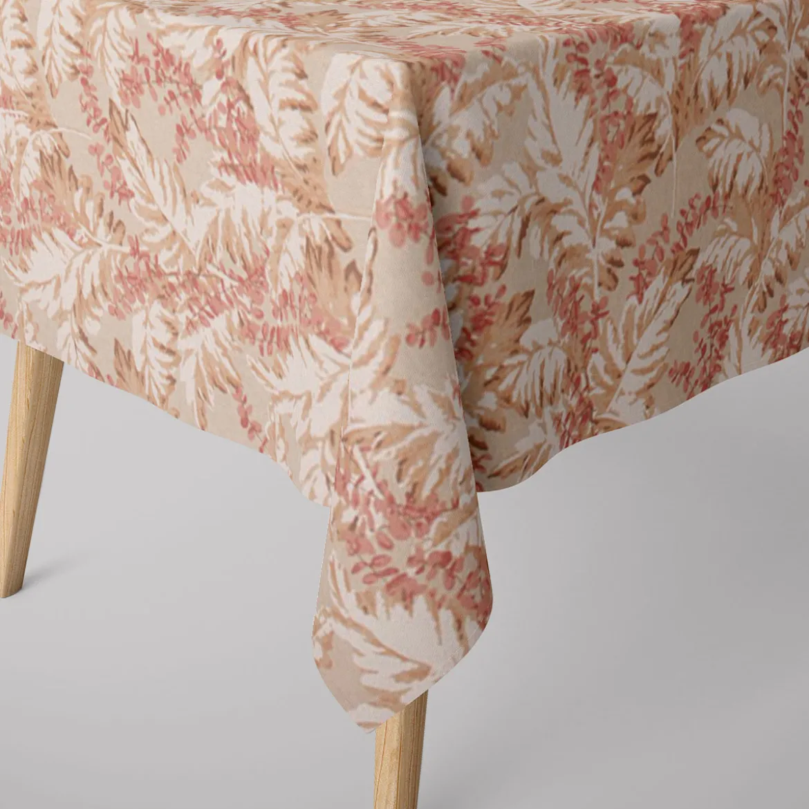 Dekostoff Halbpanama Leinenlook Pampasgras Eukalyptus natur rot 1,40m Breite