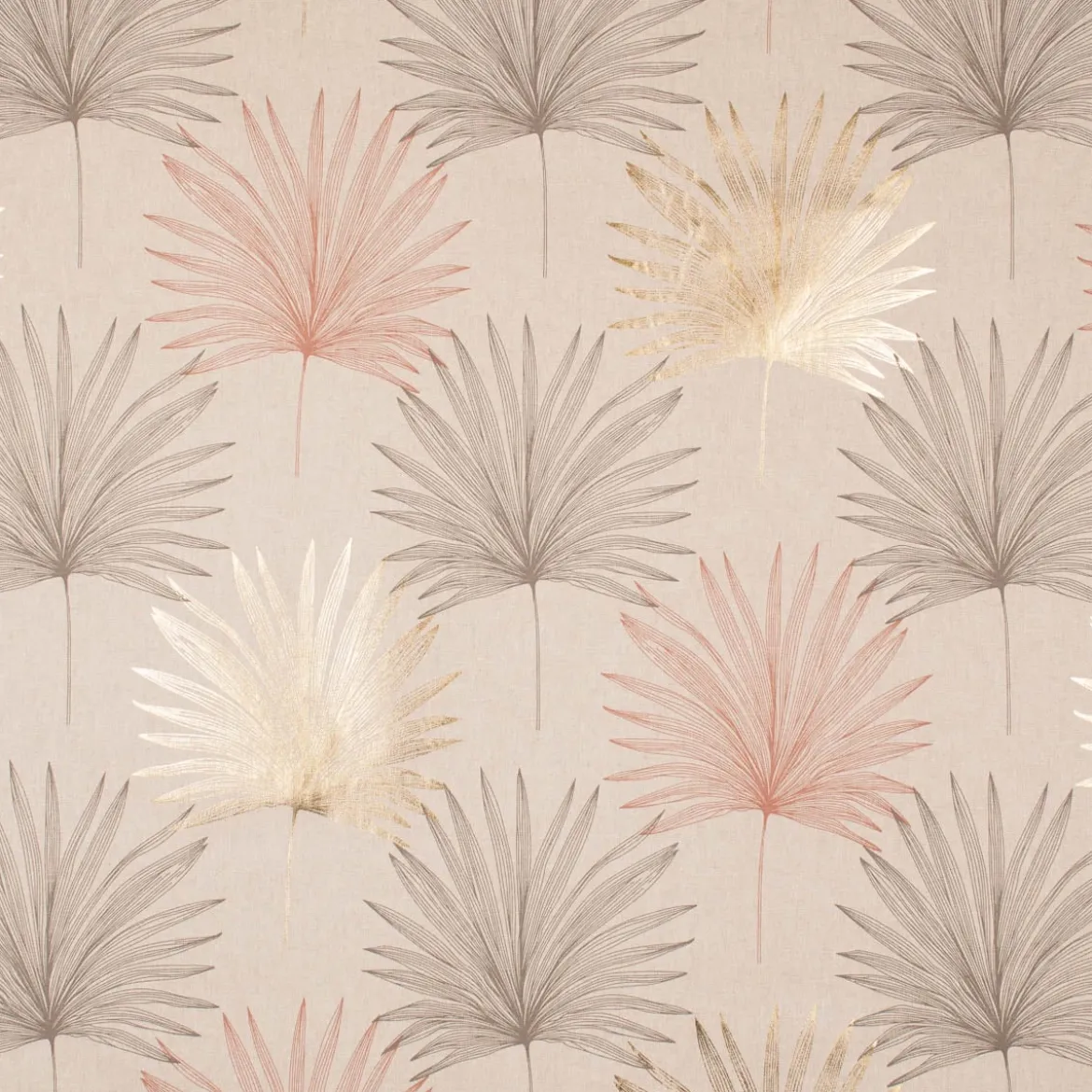 Dekostoff Halbpanama Leinenlook Luxury Palm Palmblätter natur braun gold 1,40m Breite