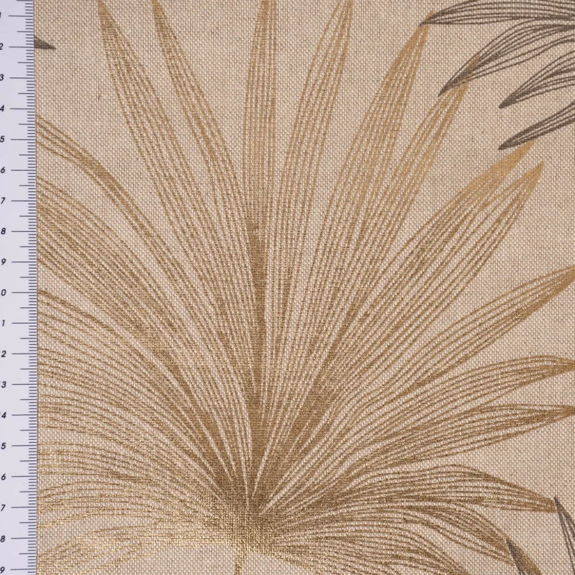 Dekostoff Halbpanama Leinenlook Luxury Palm Palmblätter natur braun gold 1,40m Breite