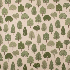 Dekostoff Halbpanama Leinenlook Forest Trees Bäume Wald Eukalptus natur grün 1,40m Breite