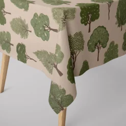 Dekostoff Halbpanama Leinenlook Forest Trees Bäume Wald Eukalptus natur grün 1,40m Breite