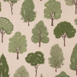 Dekostoff Halbpanama Leinenlook Forest Trees Bäume Wald Eukalptus natur grün 1,40m Breite