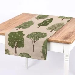 Dekostoff Halbpanama Leinenlook Forest Trees Bäume Wald Eukalptus natur grün 1,40m Breite