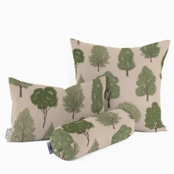 Dekostoff Halbpanama Leinenlook Forest Trees Bäume Wald Eukalptus natur grün 1,40m Breite