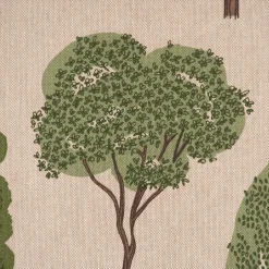 Dekostoff Halbpanama Leinenlook Forest Trees Bäume Wald Eukalptus natur grün 1,40m Breite