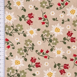 Dekostoff Halbpanama Leinenlook Landhaus Edelweiß Allover Blumen natur grün rot 1,40m Breite