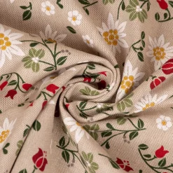 Dekostoff Halbpanama Leinenlook Landhaus Edelweiß Allover Blumen natur grün rot 1,40m Breite