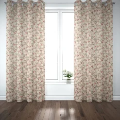 Dekostoff Halbpanama Leinenlook Landhaus Edelweiß Allover Blumen natur grün rot 1,40m Breite