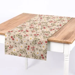 Dekostoff Halbpanama Leinenlook Landhaus Edelweiß Allover Blumen natur grün rot 1,40m Breite