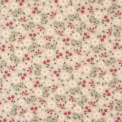 Dekostoff Halbpanama Leinenlook Landhaus Edelweiß Allover Blumen natur grün rot 1,40m Breite