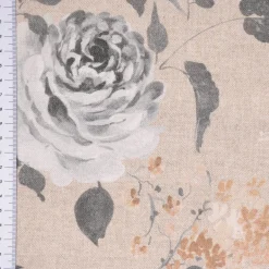 Dekostoff Halbpanama Leinenoptik Romantic Flower Rosen beige grau 140cm Breite