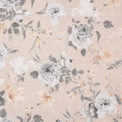 Dekostoff Halbpanama Leinenoptik Romantic Flower Rosen beige grau 140cm Breite