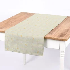 Dekostoff Halbpanama Leinenlook Metallic Blätterranken mintgrün goldfarbig 1,40m Breite