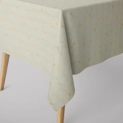 Dekostoff Halbpanama Leinenlook Metallic Blätterranken mintgrün goldfarbig 1,40m Breite