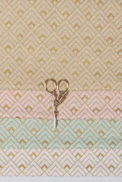 Dekostoff Halbpanama Leinenlook Metallic Art Deco Rauten rosa goldfarbig 1,40m Breite
