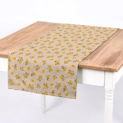 Dekostoff Halbpanama Leinenlook Little Citrus Fruits Mini Zitronen natur gelb 1,40m Breite