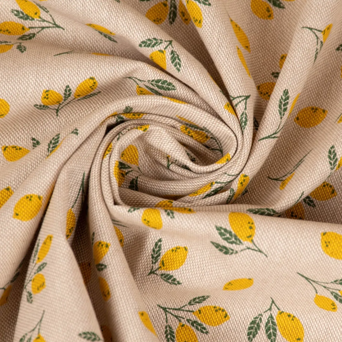 Dekostoff Halbpanama Leinenlook Little Citrus Fruits Mini Zitronen natur gelb 1,40m Breite
