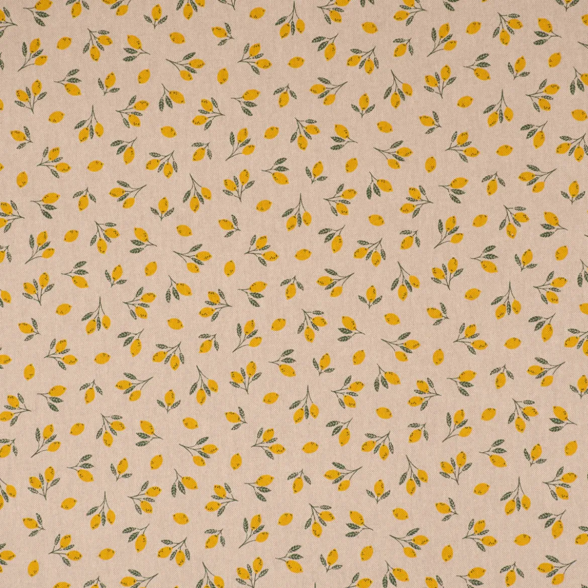 Dekostoff Halbpanama Leinenlook Little Citrus Fruits Mini Zitronen natur gelb 1,40m Breite