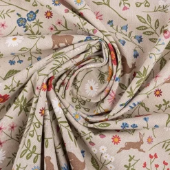 Dekostoff Halbpanama Leinenlook Floral Animal Garden natur bunt 1,40m Breite