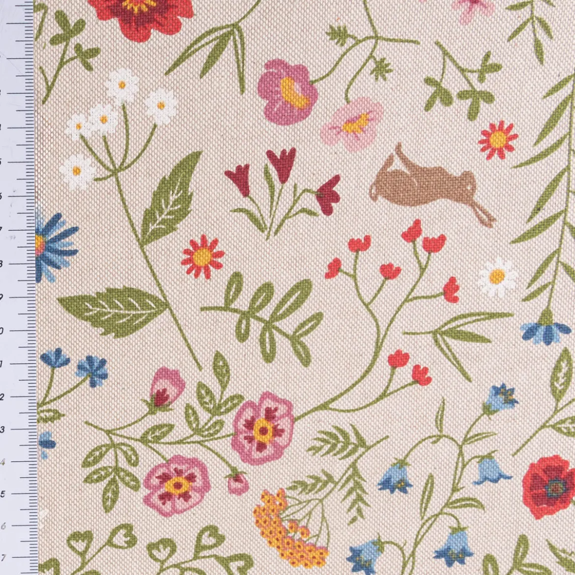 Dekostoff Halbpanama Leinenlook Floral Animal Garden natur bunt 1,40m Breite