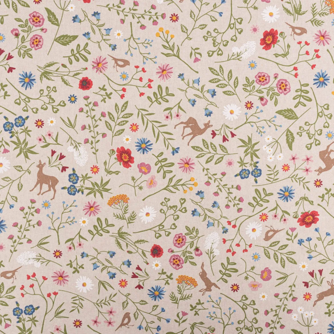 Dekostoff Halbpanama Leinenlook Floral Animal Garden natur bunt 1,40m Breite