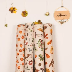 Dekostoff Halbpanama Leinenlook Forest Wood Animals Waldtiere Pilze Blätter natur braun grün 1,40m Breite