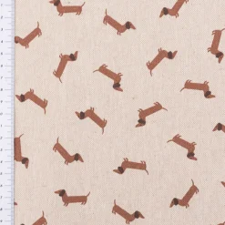 Dekostoff Halbpanama Leinenlook Little Dachshund Dog Dackel natur braun 1,40m Breite