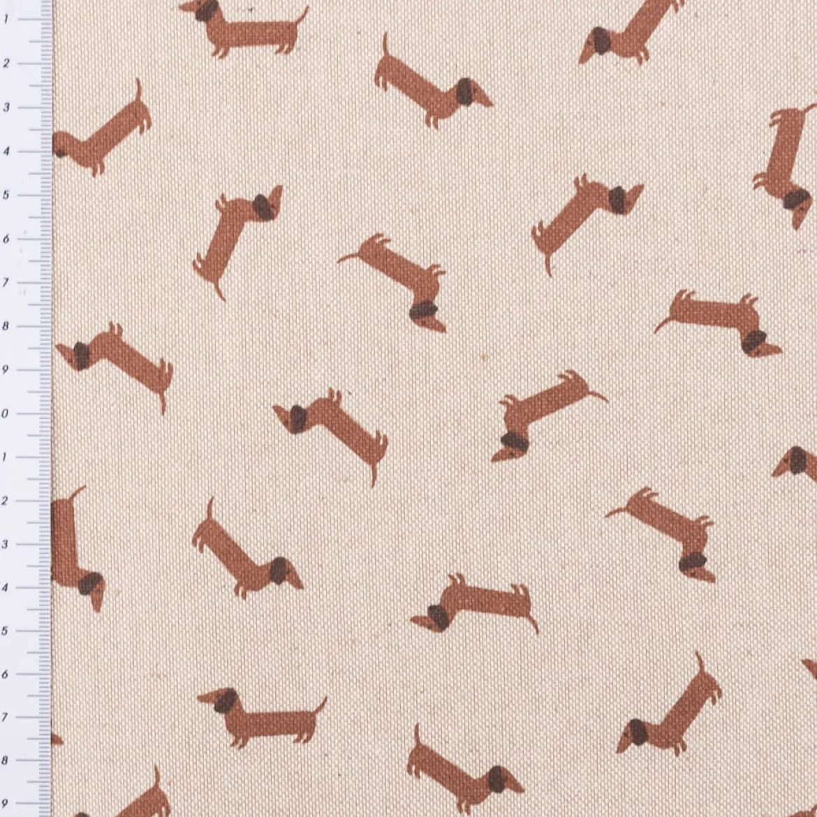 Dekostoff Halbpanama Leinenlook Little Dachshund Dog Dackel natur braun 1,40m Breite