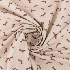Dekostoff Halbpanama Leinenlook Little Dachshund Dog Dackel natur braun 1,40m Breite