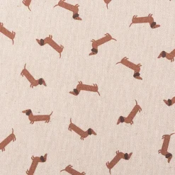 Dekostoff Halbpanama Leinenlook Little Dachshund Dog Dackel natur braun 1,40m Breite