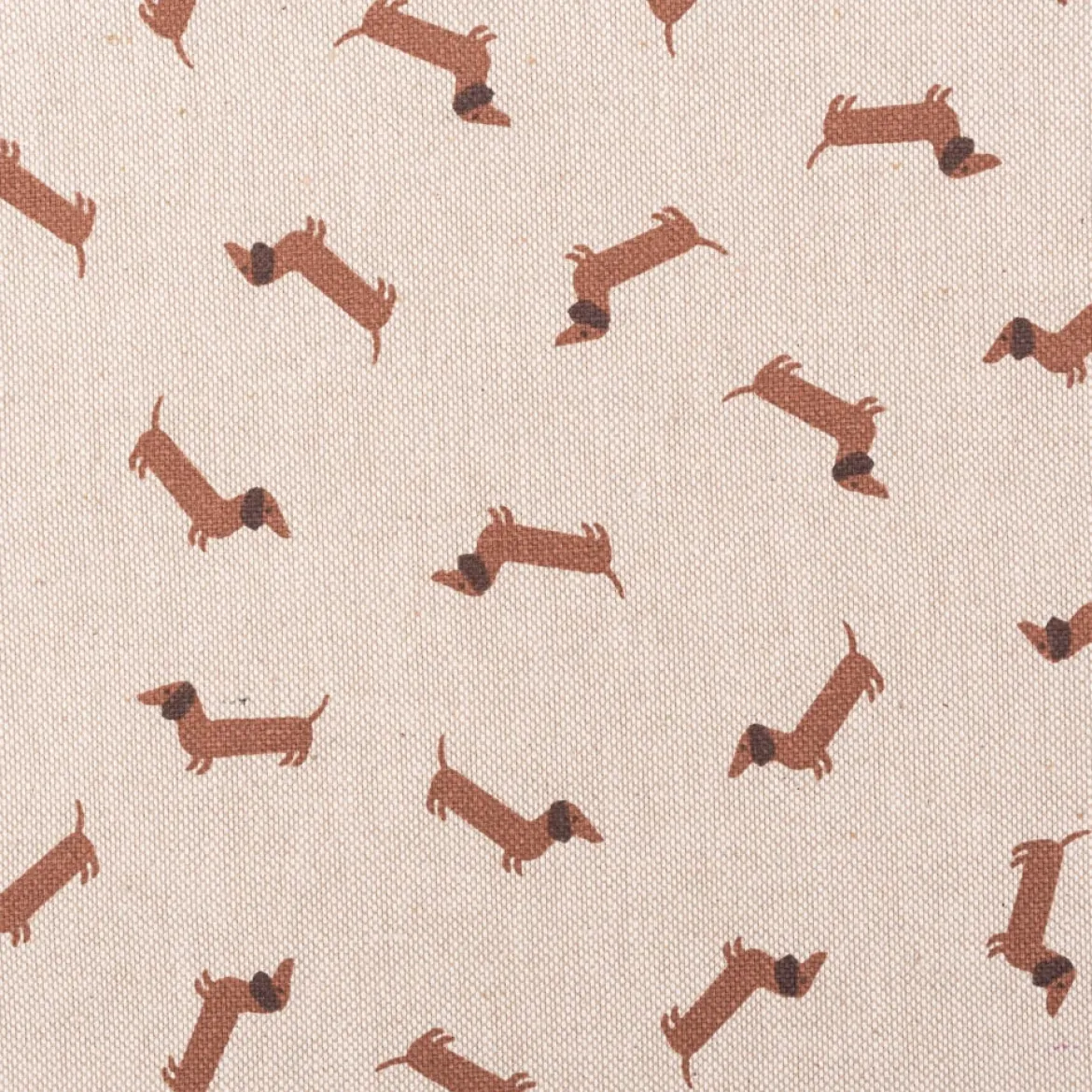 Dekostoff Halbpanama Leinenlook Little Dachshund Dog Dackel natur braun 1,40m Breite