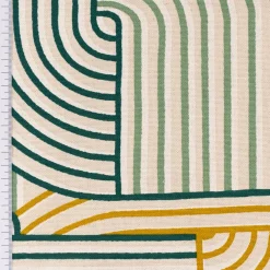 Dekostoff Halb-Panama Leinenlook Courbes Art Deco Geometriedesign natur grün gelb 155cm Breite