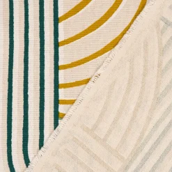 Dekostoff Halb-Panama Leinenlook Courbes Art Deco Geometriedesign natur grün gelb 155cm Breite