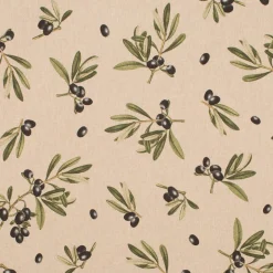Dekostoff Halbpanama Leinenlook Olive Branch Olivenzweige natur grün 1,40m Breite