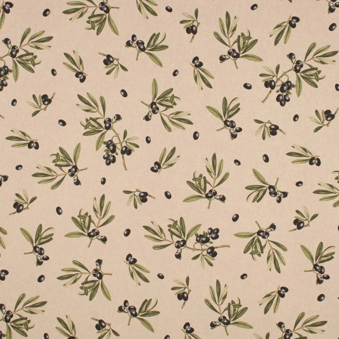 Dekostoff Halbpanama Leinenlook Olive Branch Olivenzweige natur grün 1,40m Breite