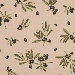 Dekostoff Halbpanama Leinenlook Olive Branch Olivenzweige natur grün 1,40m Breite