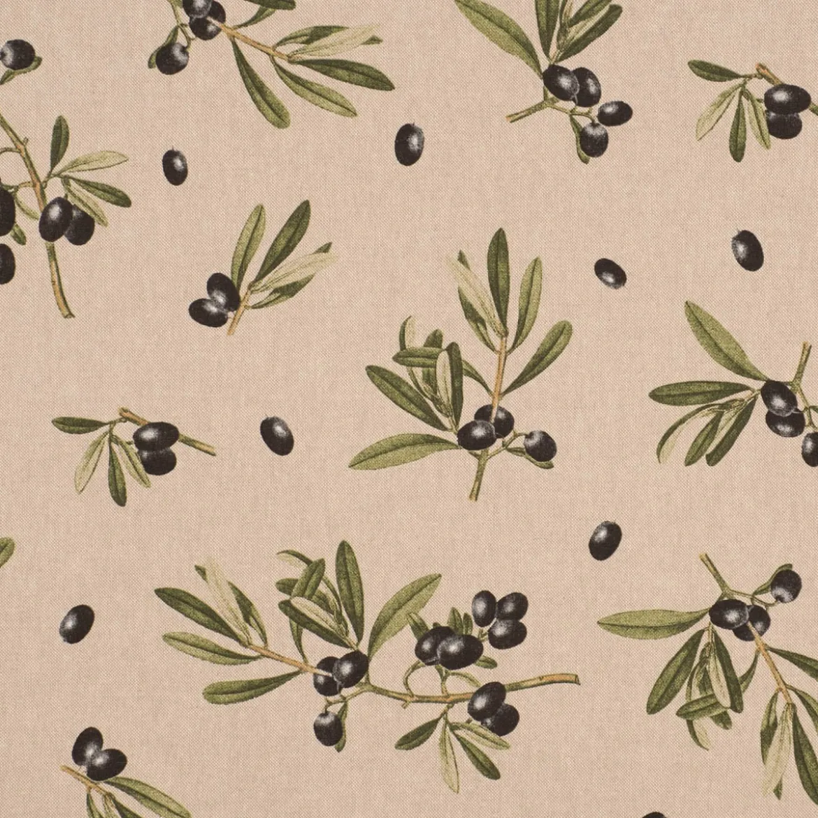 Dekostoff Halbpanama Leinenlook Olive Branch Olivenzweige natur grün 1,40m Breite