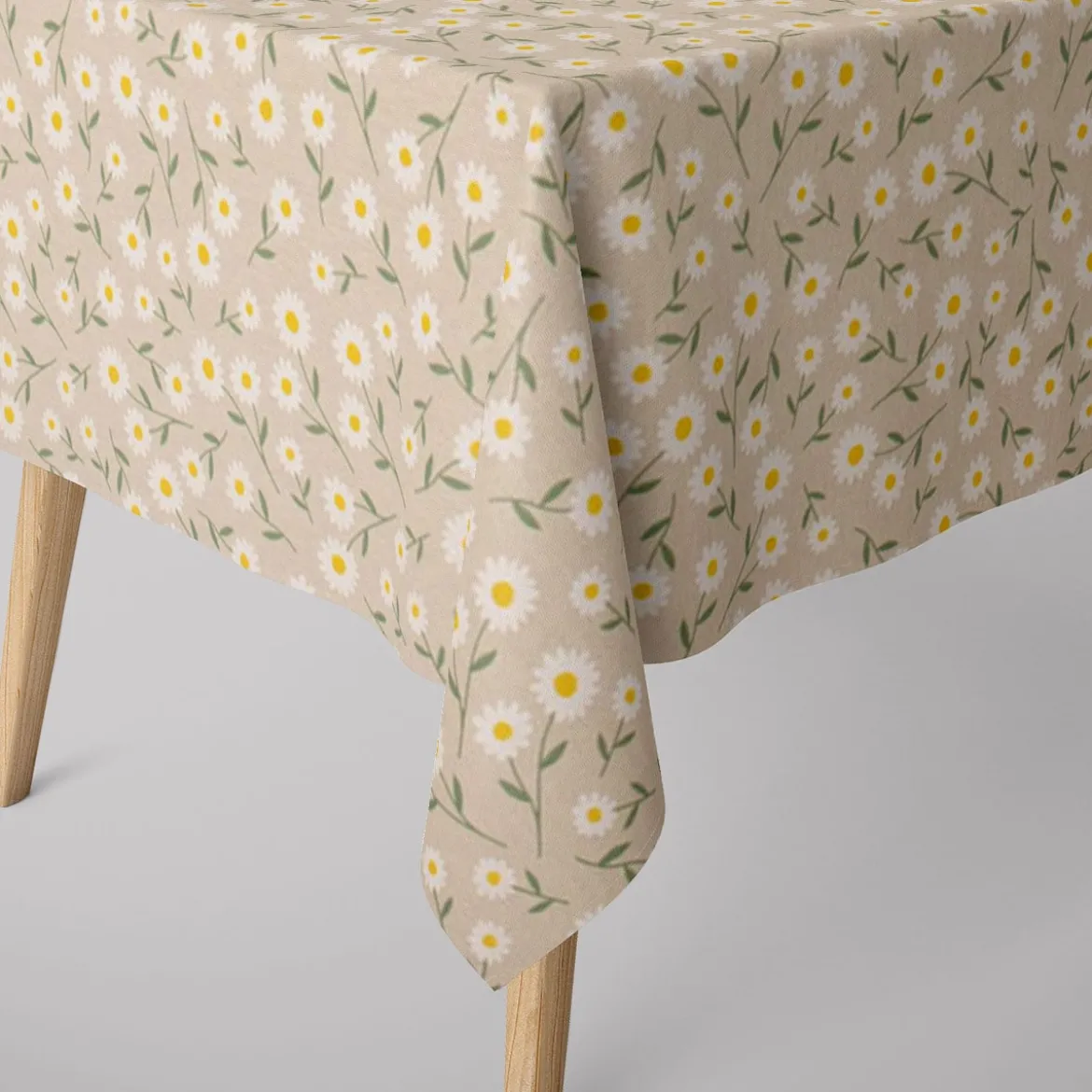 Dekostoff Halbpanama Leinenlook Daisy Sweet Field Gänseblümchen natur weiß 1,40m Breite