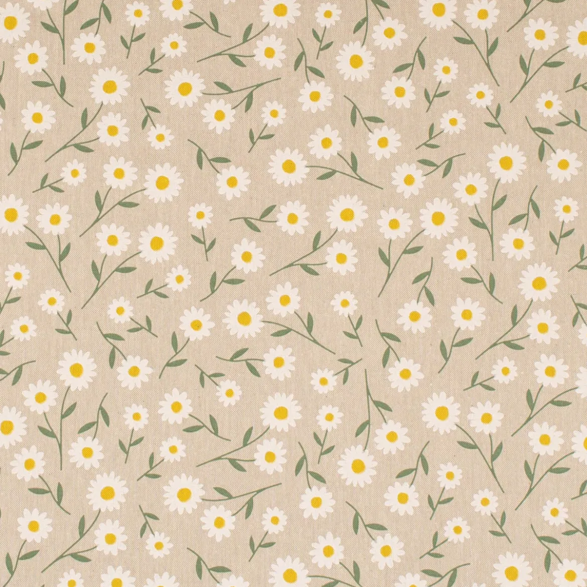 Dekostoff Halbpanama Leinenlook Daisy Sweet Field Gänseblümchen natur weiß 1,40m Breite