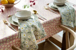 Dekostoff Halbpanama Leinenlook Daisy Sweet Field Gänseblümchen natur weiß 1,40m Breite