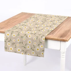 Dekostoff Halbpanama Leinenlook Daisy Sweet Field Gänseblümchen natur weiß 1,40m Breite