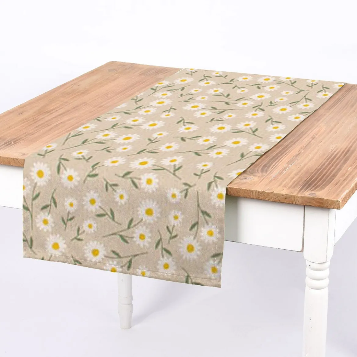 Dekostoff Halbpanama Leinenlook Daisy Sweet Field Gänseblümchen natur weiß 1,40m Breite