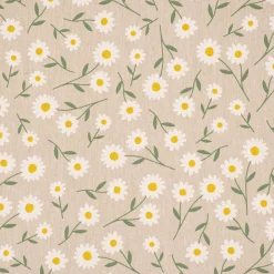 Dekostoff Halbpanama Leinenlook Daisy Sweet Field Gänseblümchen natur weiß 1,40m Breite