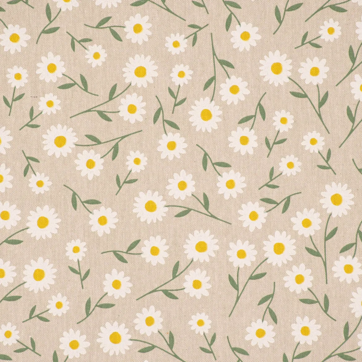 Dekostoff Halbpanama Leinenlook Daisy Sweet Field Gänseblümchen natur weiß 1,40m Breite