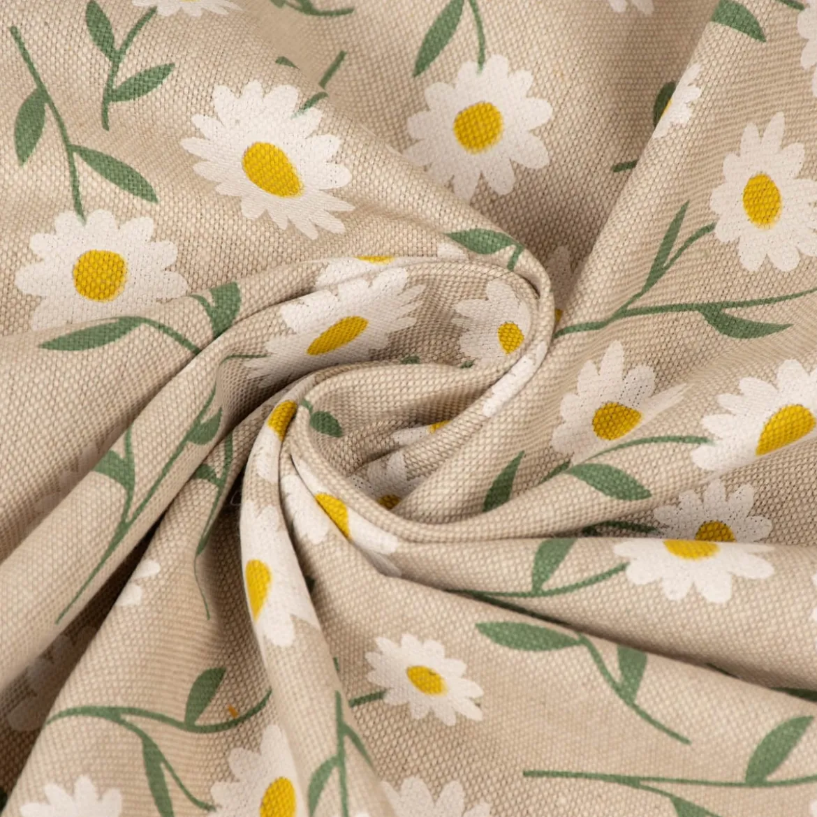 Dekostoff Halbpanama Leinenlook Daisy Sweet Field Gänseblümchen natur weiß 1,40m Breite