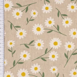 Dekostoff Halbpanama Leinenlook Daisy Sweet Field Gänseblümchen natur weiß 1,40m Breite