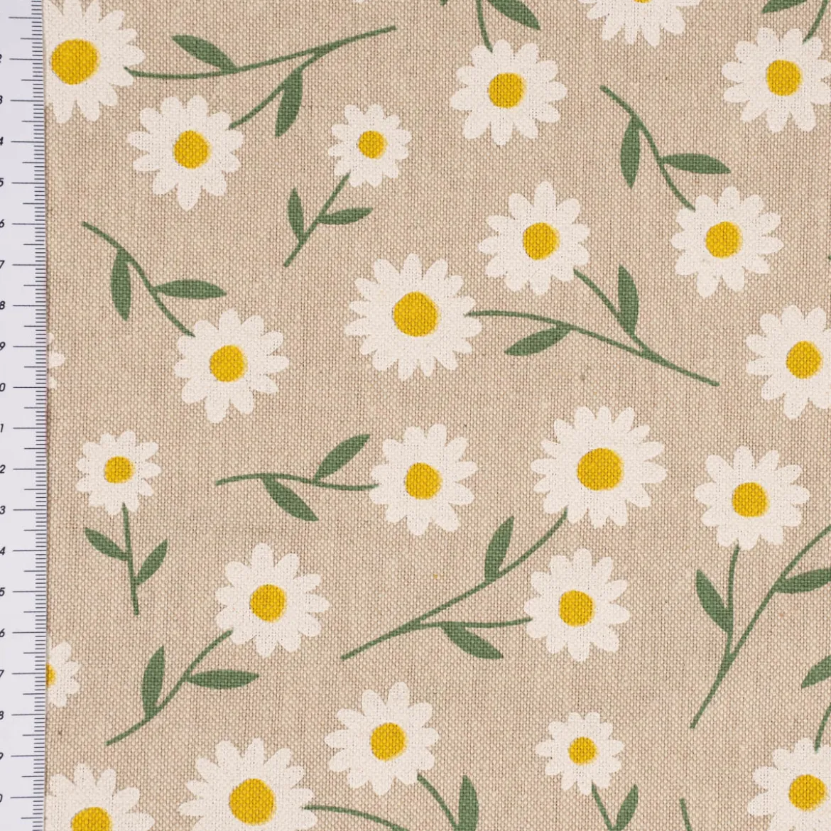 Dekostoff Halbpanama Leinenlook Daisy Sweet Field Gänseblümchen natur weiß 1,40m Breite